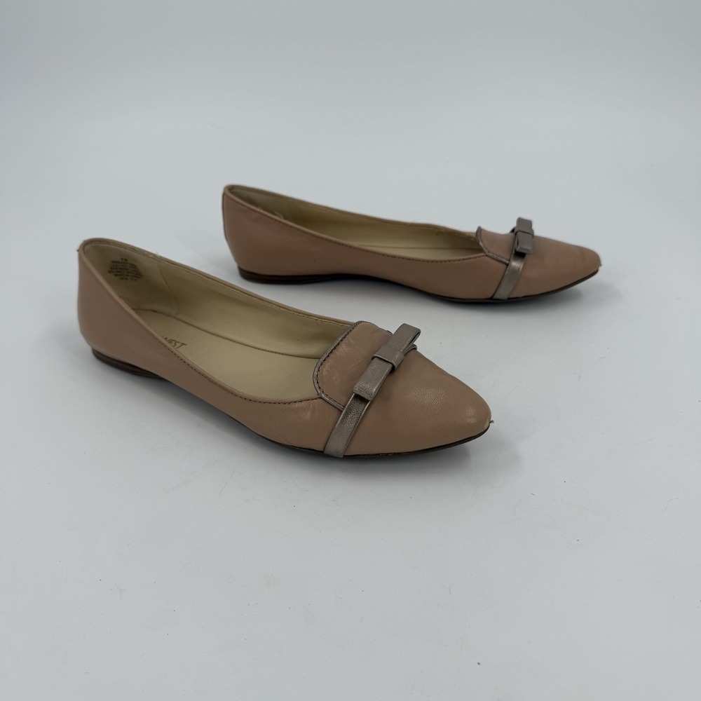 Nine West Women's 8 Nude Blush Pointed Toe Bow Ballet Flats Dress Shoes - Picture 3 of 7